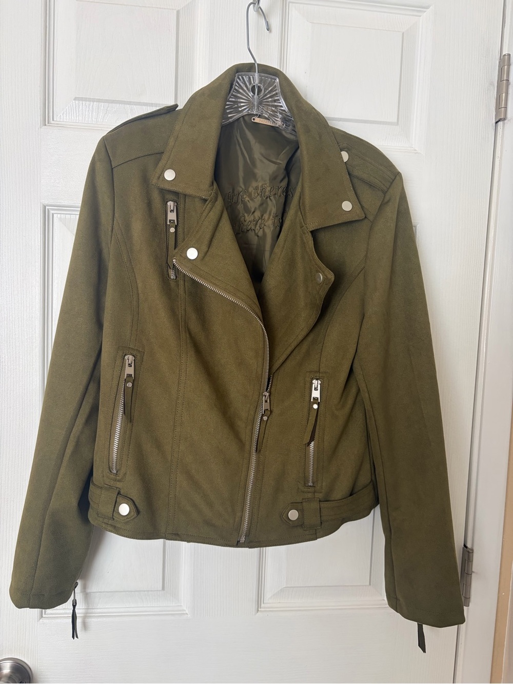 Suede paparazzi Olive Green Moto-Style Suede Jacket